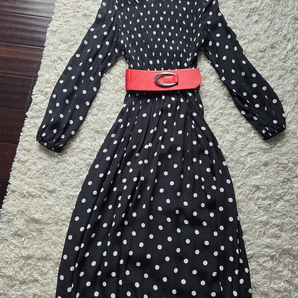 H&M Black Polka Dot Dress with Red Belt